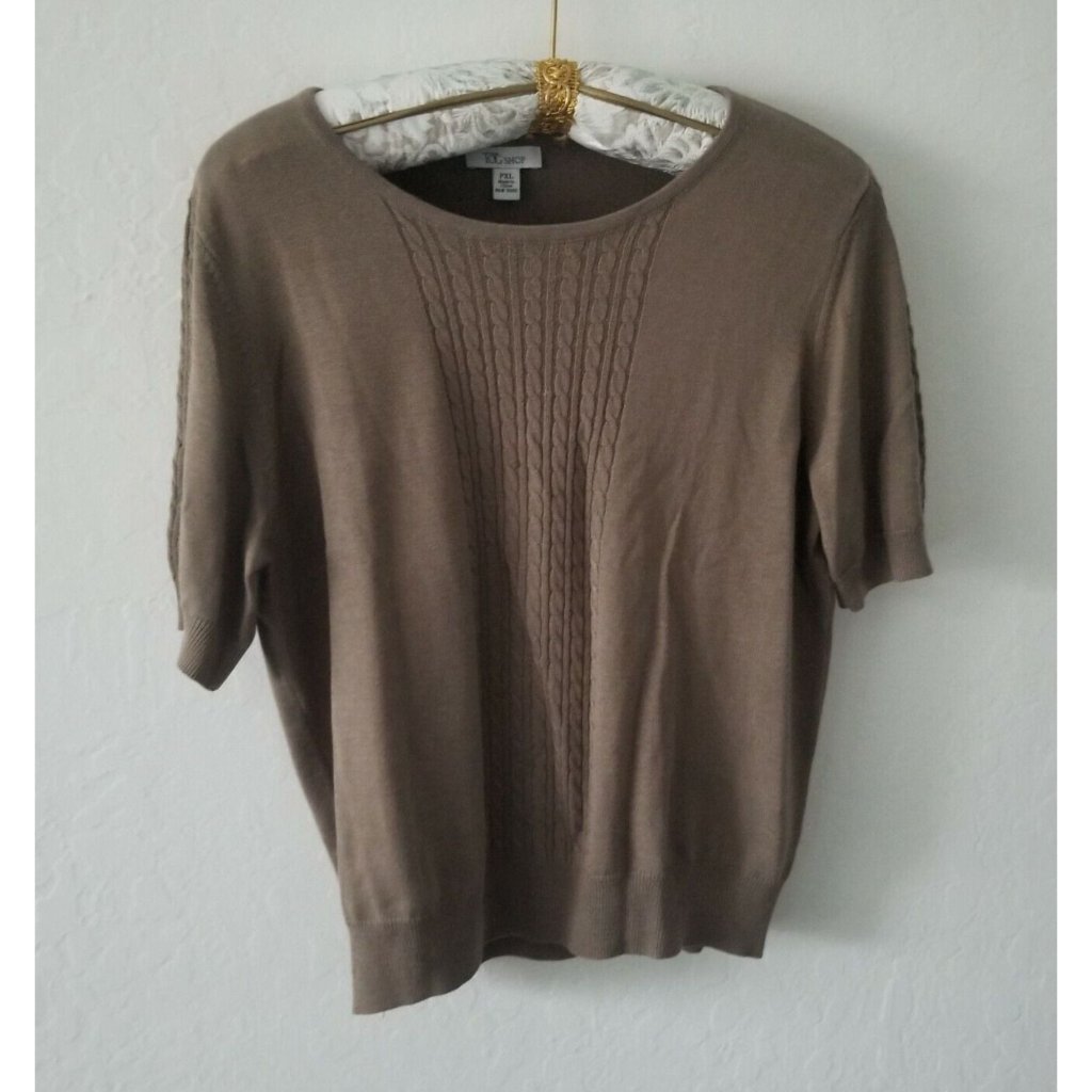 The Tog Shop Pxl Petite Brown Cable Knit Sweater Pullover Short Sleeve Casual